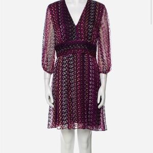 Diane Von Furstenberg Multicolor Printed 3/4 Length Sleeve Dress, SZ: 10 NWWT